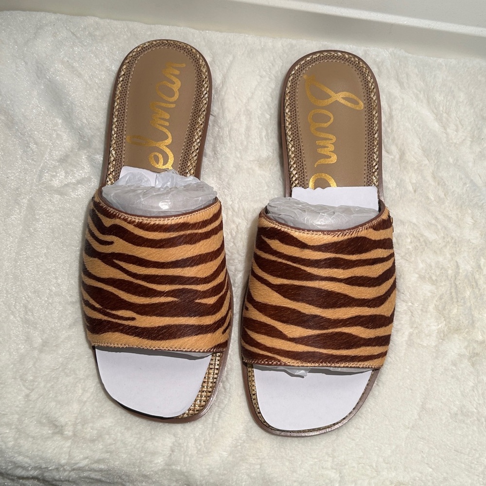 Sam Edelman Sabrina Tan Zebra Slide Sandals - Picture 2 of 16